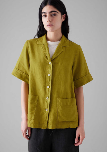 Camicia squadrata in lino tinto in capo | Olivine