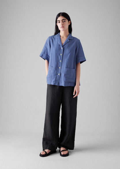 Camicia squadrata in lino tinto in capo | Fiordaliso