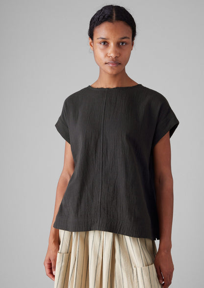 Top in garza di cotone stropicciata | Pepe nero