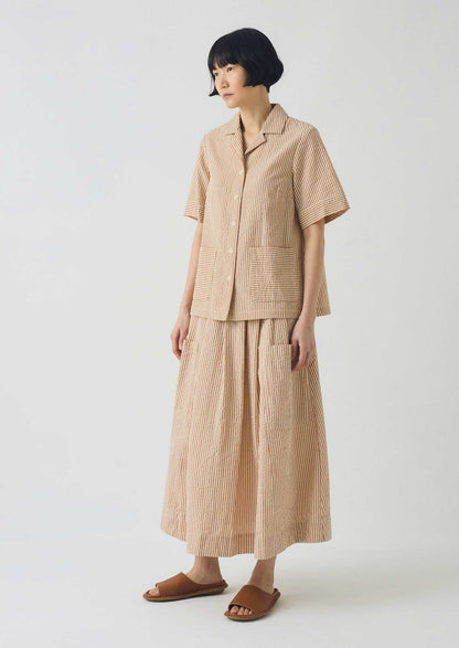 Camicia squadrata in seersucker di cotone a righe | Terracotta/Ecru