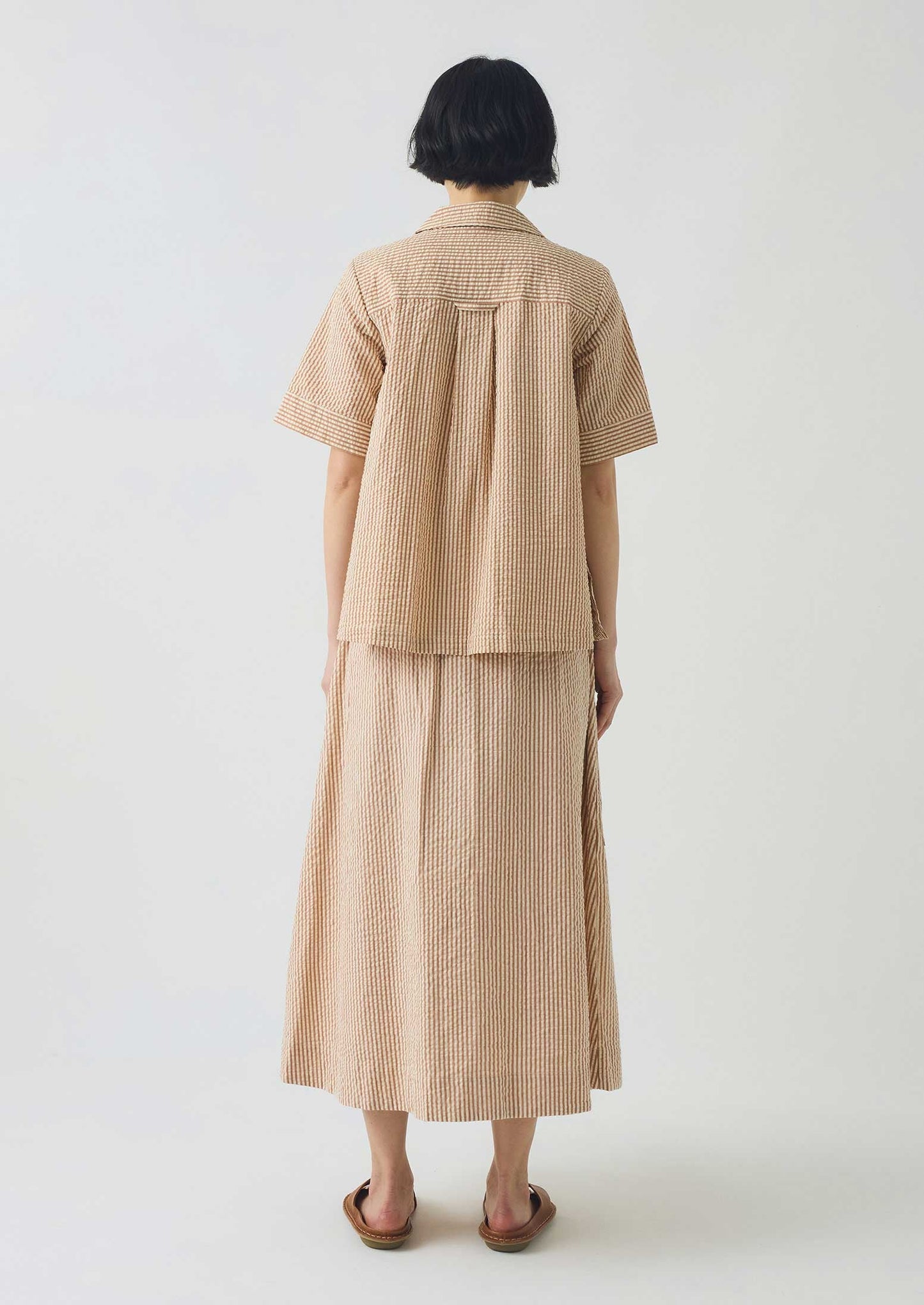 Camicia squadrata in seersucker di cotone a righe | Terracotta/Ecru