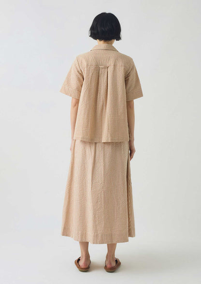 Camicia squadrata in seersucker di cotone a righe | Terracotta/Ecru