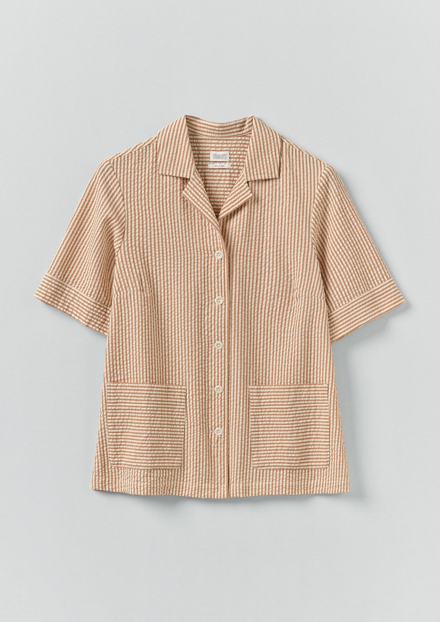 Camicia squadrata in seersucker di cotone a righe | Terracotta/Ecru