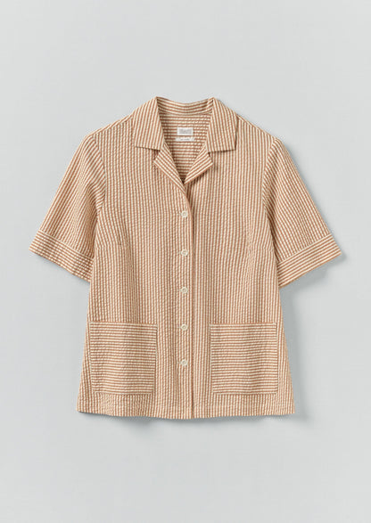 Camicia squadrata in seersucker di cotone a righe | Terracotta/Ecru