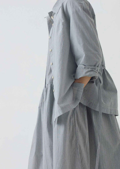 Camicia in cotone a righe sottili con cravatta | Ecru/Ardesia