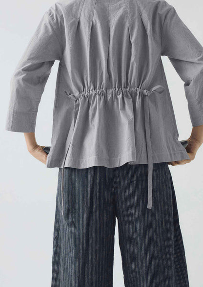 Camicia in cotone a righe sottili con cravatta | Ecru/Ardesia