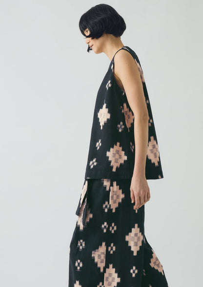 Canotta Fugue Ikat con scollo a V | Mezzanotte/Sabbia