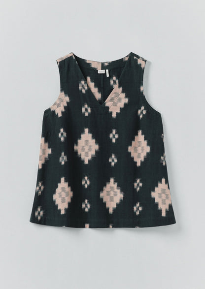 Canotta Fugue Ikat con scollo a V | Mezzanotte/Sabbia