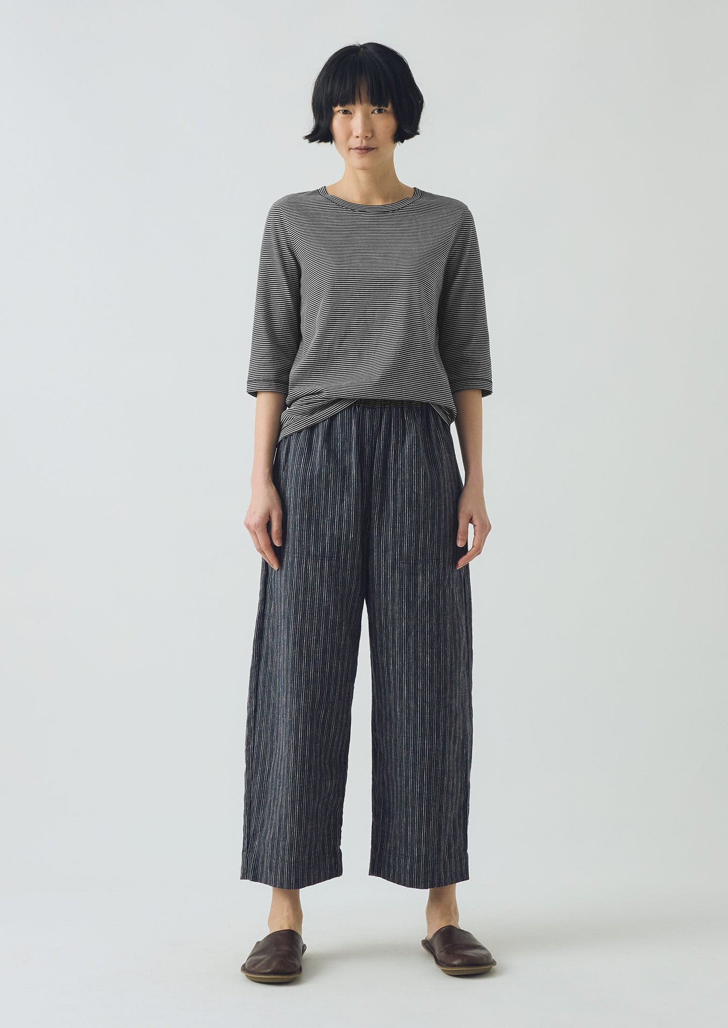 T-shirt in cotone a righe a mezza manica | Blu navy scuro/Ecru