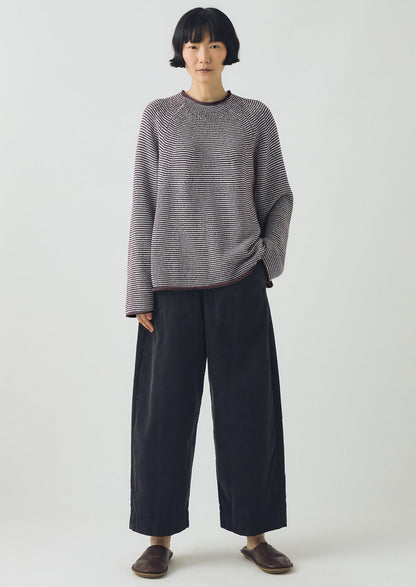 Maglione a righe in lino e cotone | Marrone ocra/pervinca