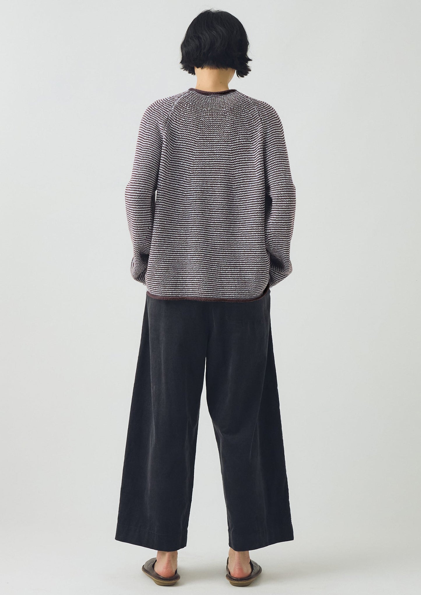 Maglione a righe in lino e cotone | Marrone ocra/pervinca