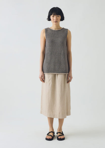 Canotta in maglia di lino e cotone a righe | Blu navy/stucco