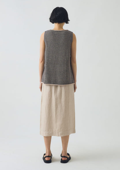 Canotta in maglia di lino e cotone a righe | Blu navy/stucco