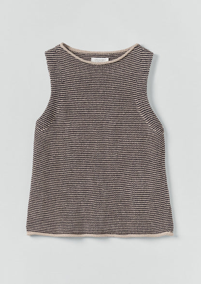 Canotta in maglia di lino e cotone a righe | Blu navy/stucco