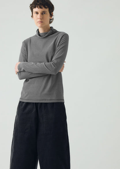 Maglietta a righe in cotone con collo alto | Blu navy scuro/Ecru