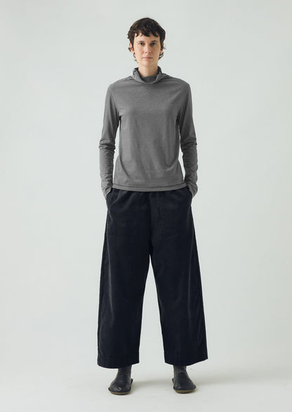 Maglietta a righe in cotone con collo alto | Blu navy scuro/Ecru