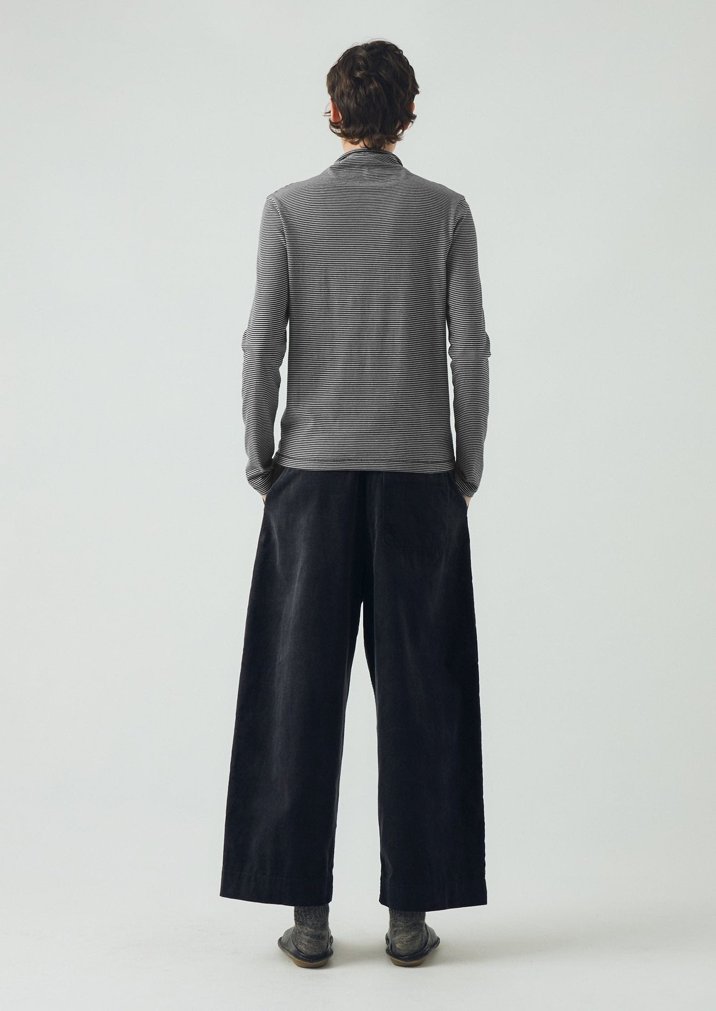 Maglietta a righe in cotone con collo alto | Blu navy scuro/Ecru