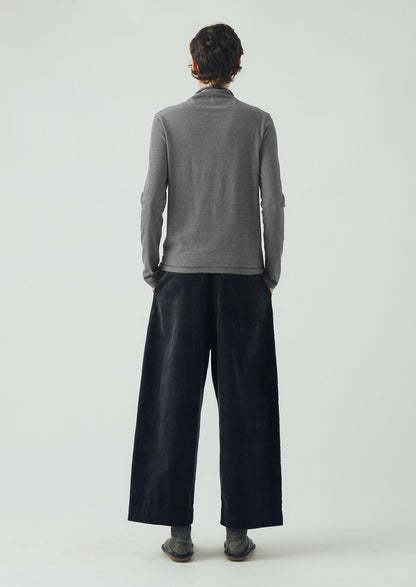 Maglietta a righe in cotone con collo alto | Blu navy scuro/Ecru