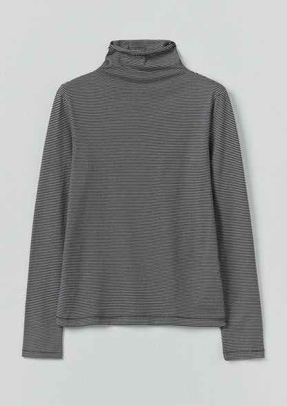 Maglietta a righe in cotone con collo alto | Blu navy scuro/Ecru