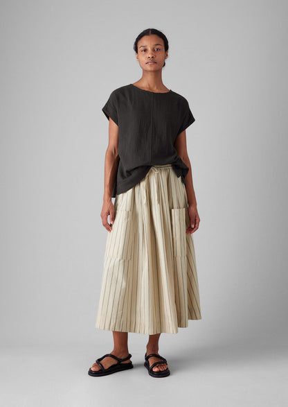 Gonna a righe in cotone con tasche applicate | Tessuto da vela