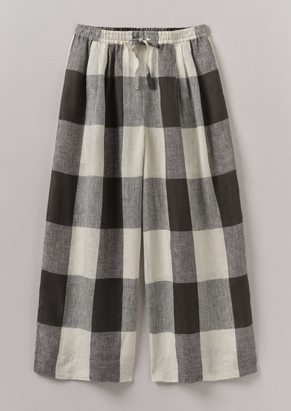 Pantaloni in lino leggero Macro Gingham | Ecru/Carbone