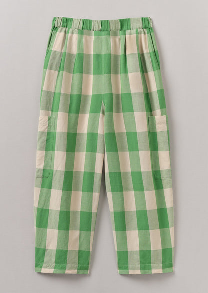 Pantaloni in lino e cotone a quadretti | Verde prato/Carne