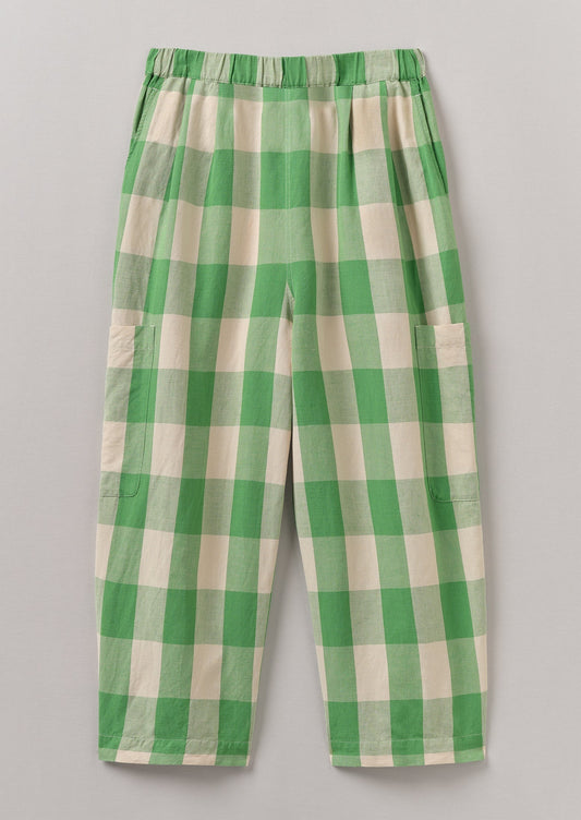 Pantaloni in lino e cotone a quadretti | Verde prato/Carne