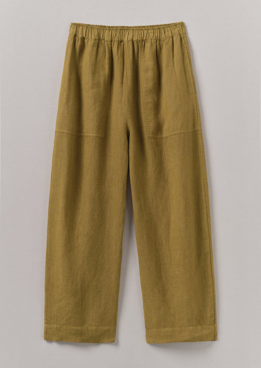 Pantaloni a gamba a botte in lino tinto in capo | Verde Durian