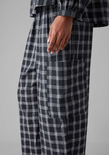 Pantaloni a quadri in cotone e lino con tasche applicate | Ardesia