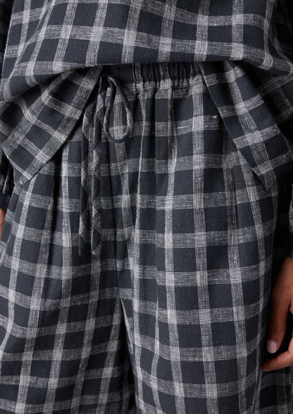 Pantaloncini in cotone e lino a quadri | Ardesia