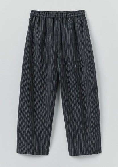 Pantaloni a gamba a botte in lino e cotone a righe | Blu ombra/Nero