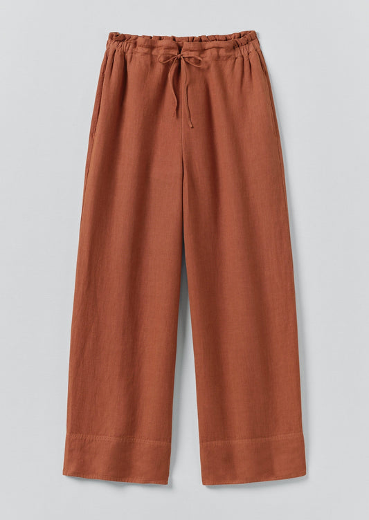 Pantaloni larghi in lino tinto in capo | Terra di Siena bruciata