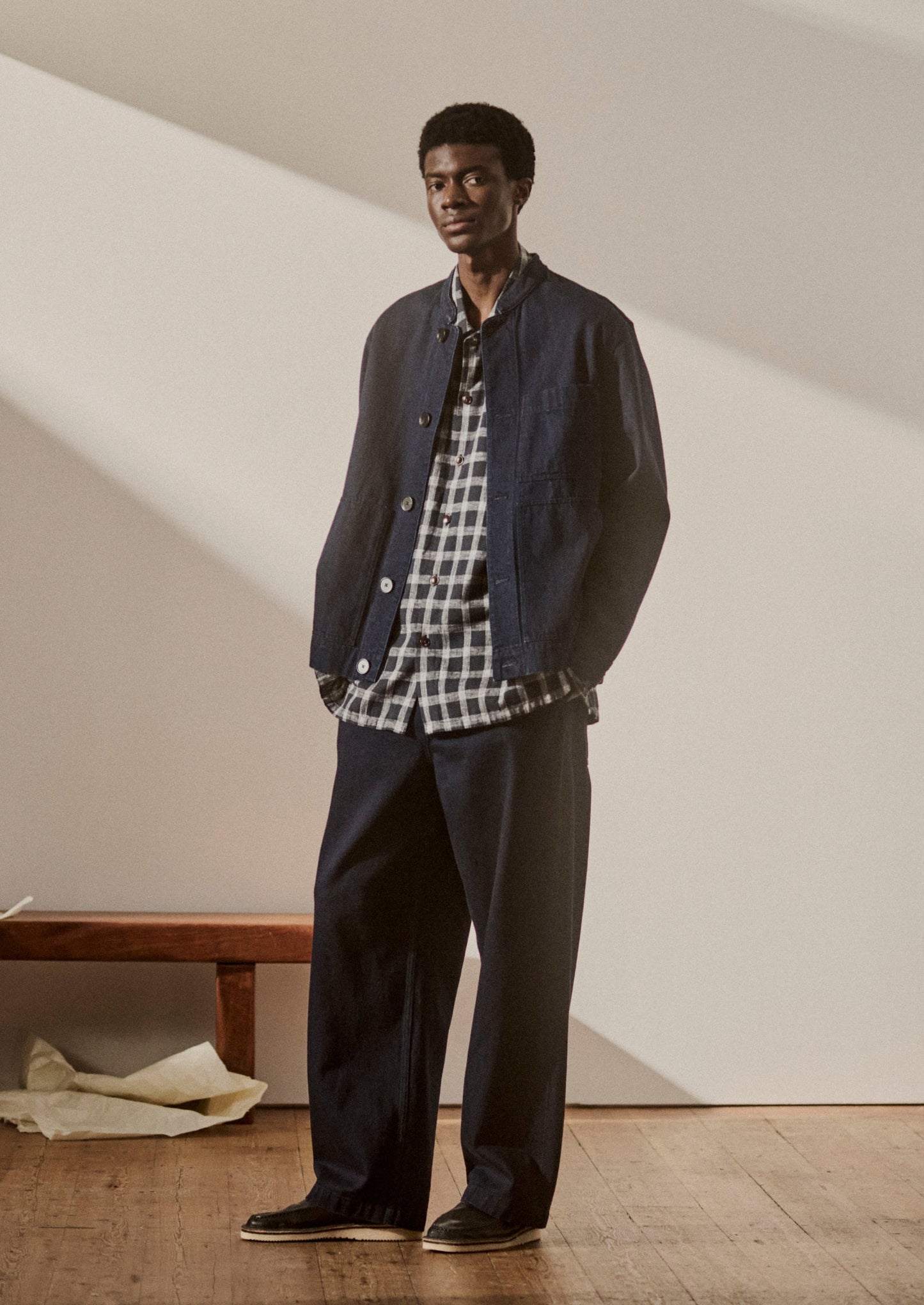 Giacca in denim giapponese con collo alto | Indaco