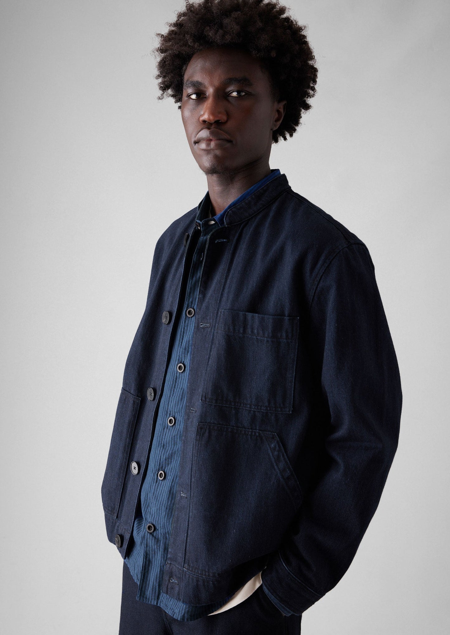 Giacca in denim giapponese con collo alto | Indaco