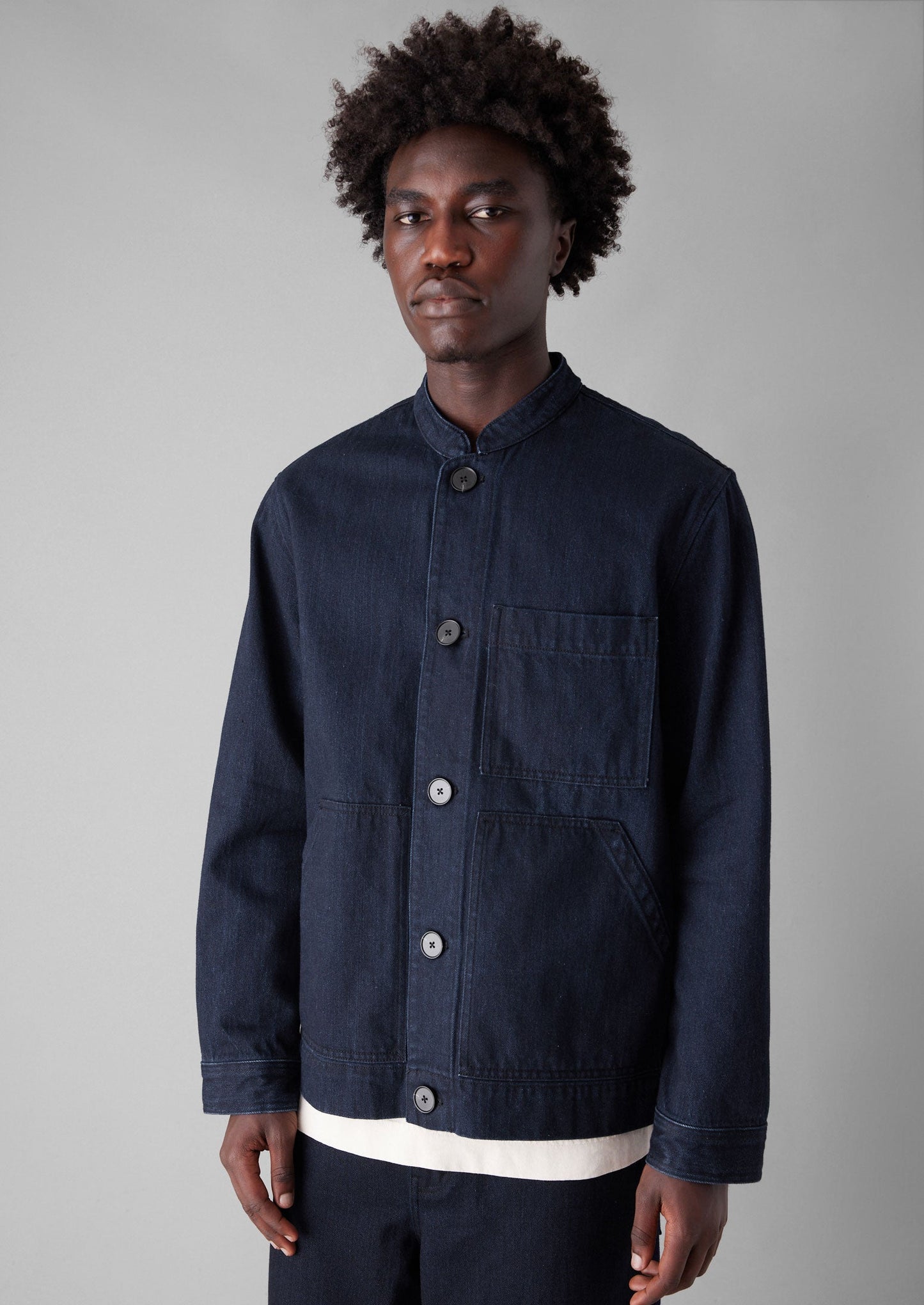 Giacca in denim giapponese con collo alto | Indaco
