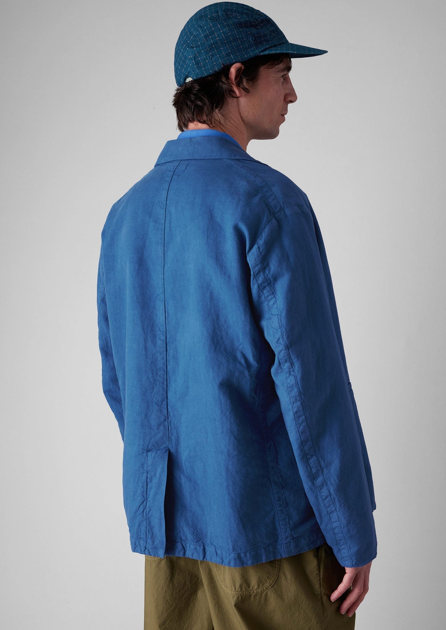 Blazer in cotone e lino con spacchi alti | Indaco lavato