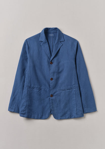 Blazer in cotone e lino con spacchi alti | Indaco lavato