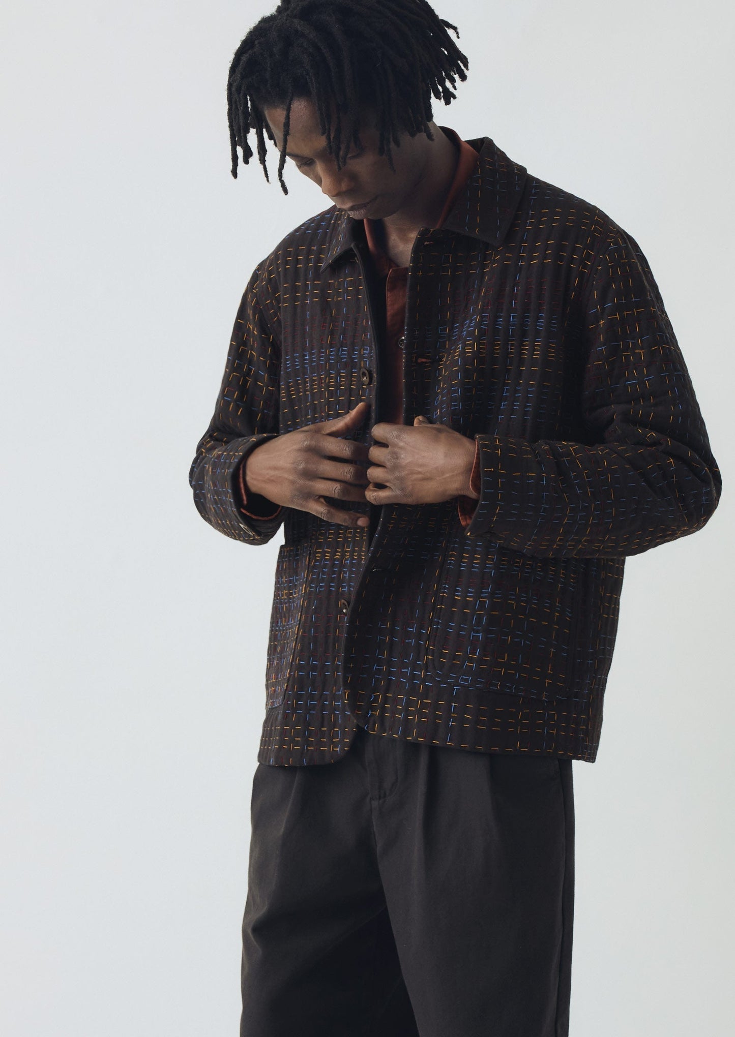 Giacca in tweed con punto Kantha | Ardesia