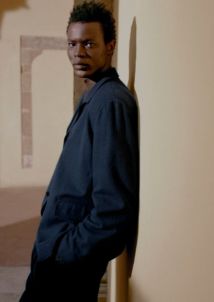 Giacca in cotone e lana pied de poule | Blu navy scuro