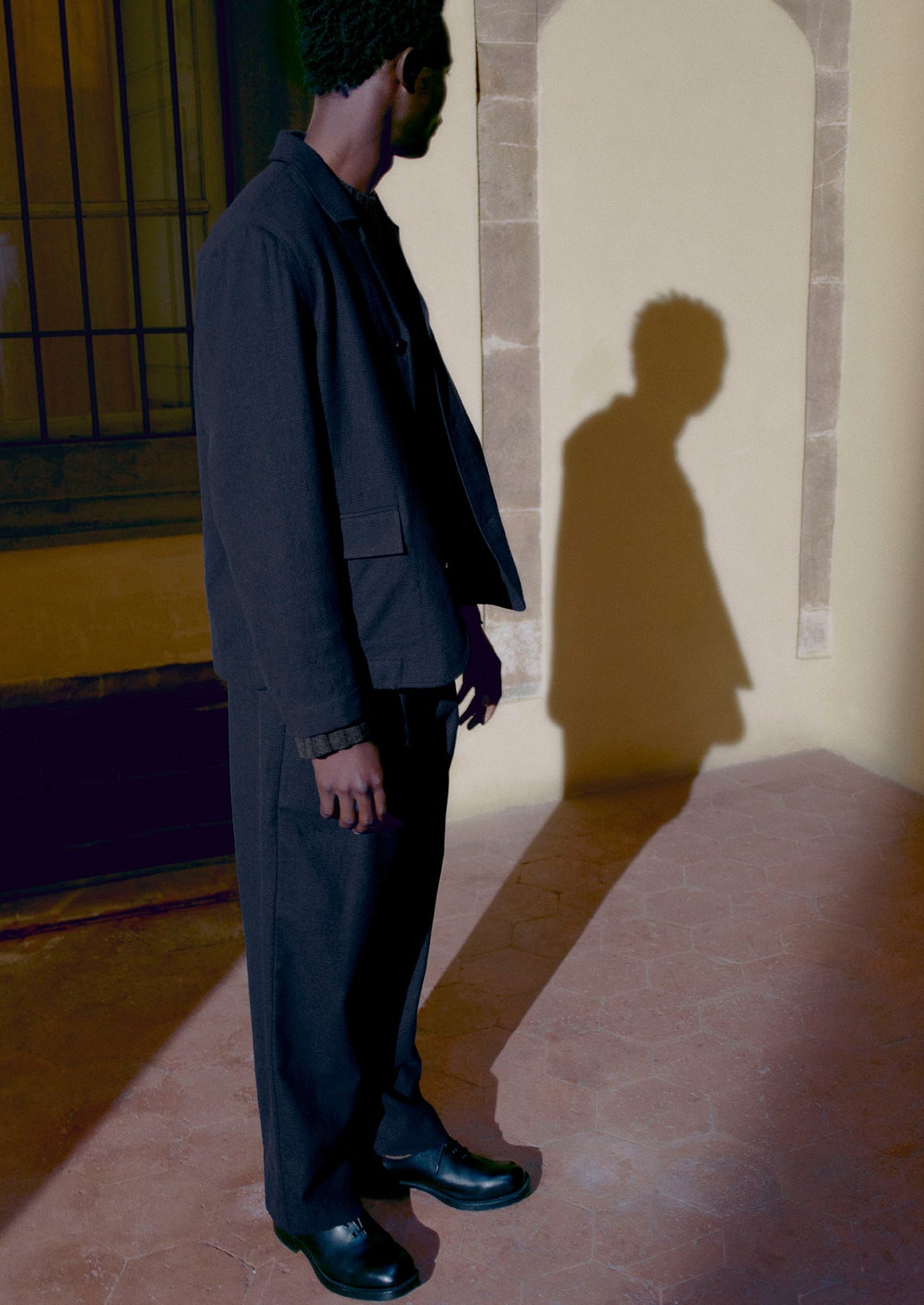 Giacca in cotone e lana pied de poule | Blu navy scuro