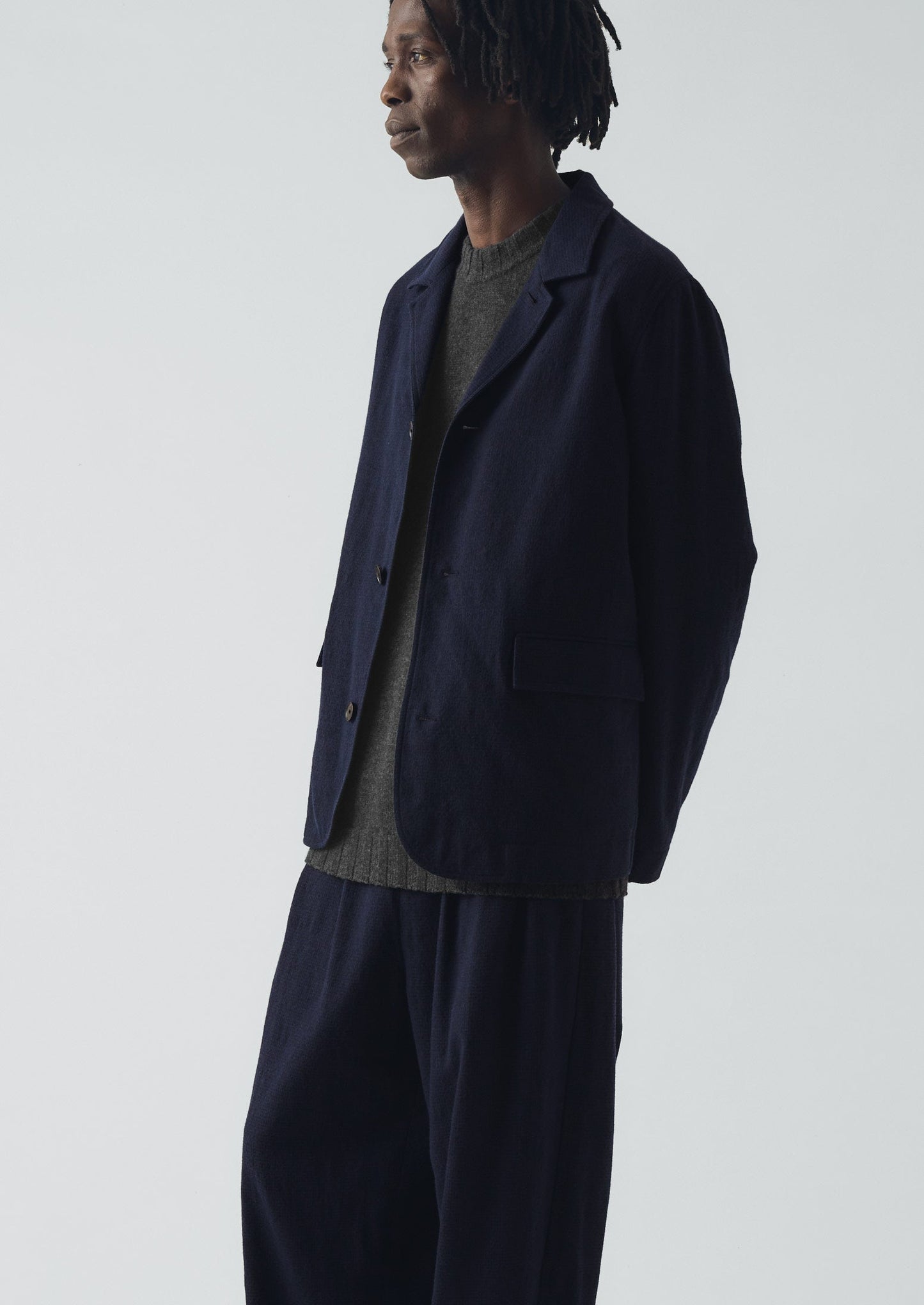 Giacca in cotone e lana pied de poule | Blu navy scuro