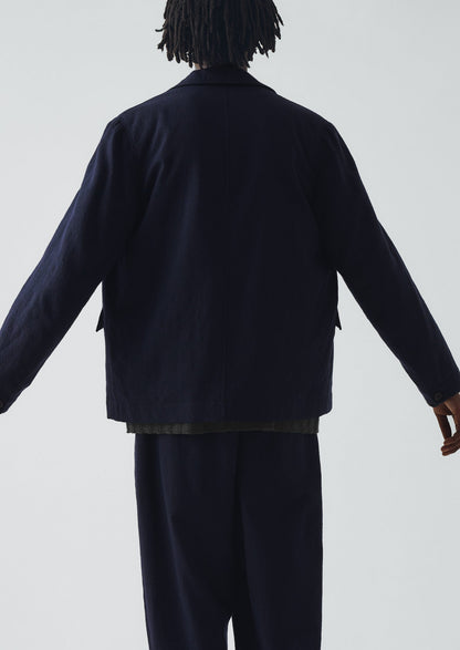 Giacca in cotone e lana pied de poule | Blu navy scuro