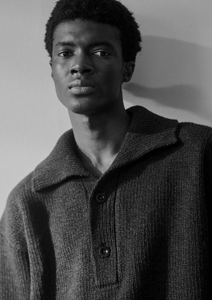 Maglione in lana con mezza patta | Blu navy melange