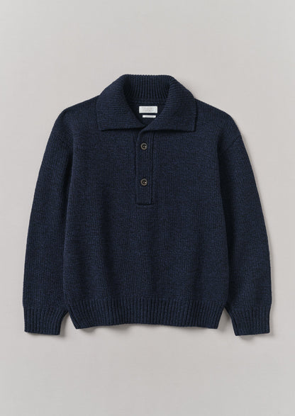 Maglione in lana con mezza patta | Blu navy melange