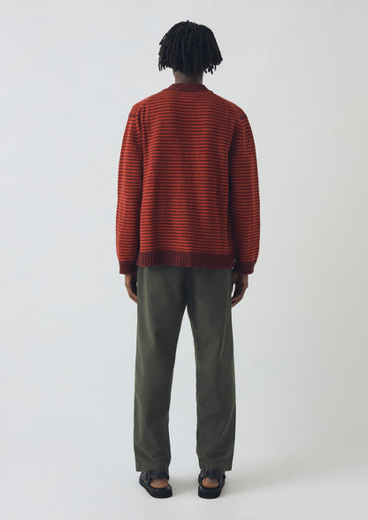 Cardigan in lana a righe | Rosso cardinale/prugna