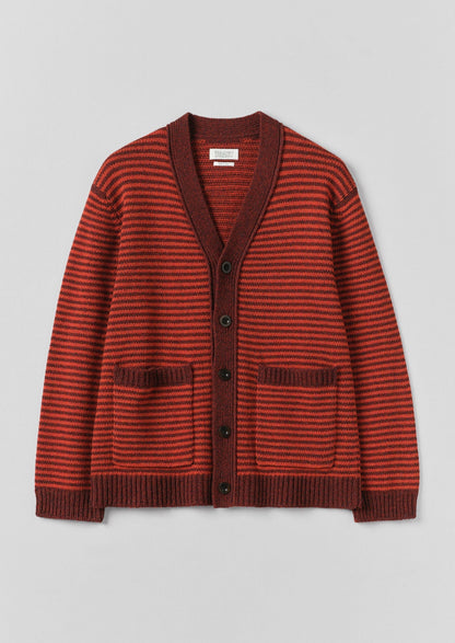 Cardigan in lana a righe | Rosso cardinale/prugna