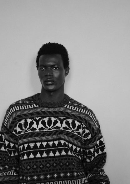 Maglione in lana Shetland con motivo jacquard grafico | Naturale/Multicolore