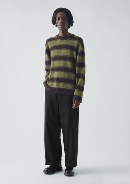Maglione a righe in lana di alpaca | Verde corteccia/fogliame