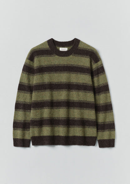 Maglione a righe in lana di alpaca | Verde corteccia/fogliame