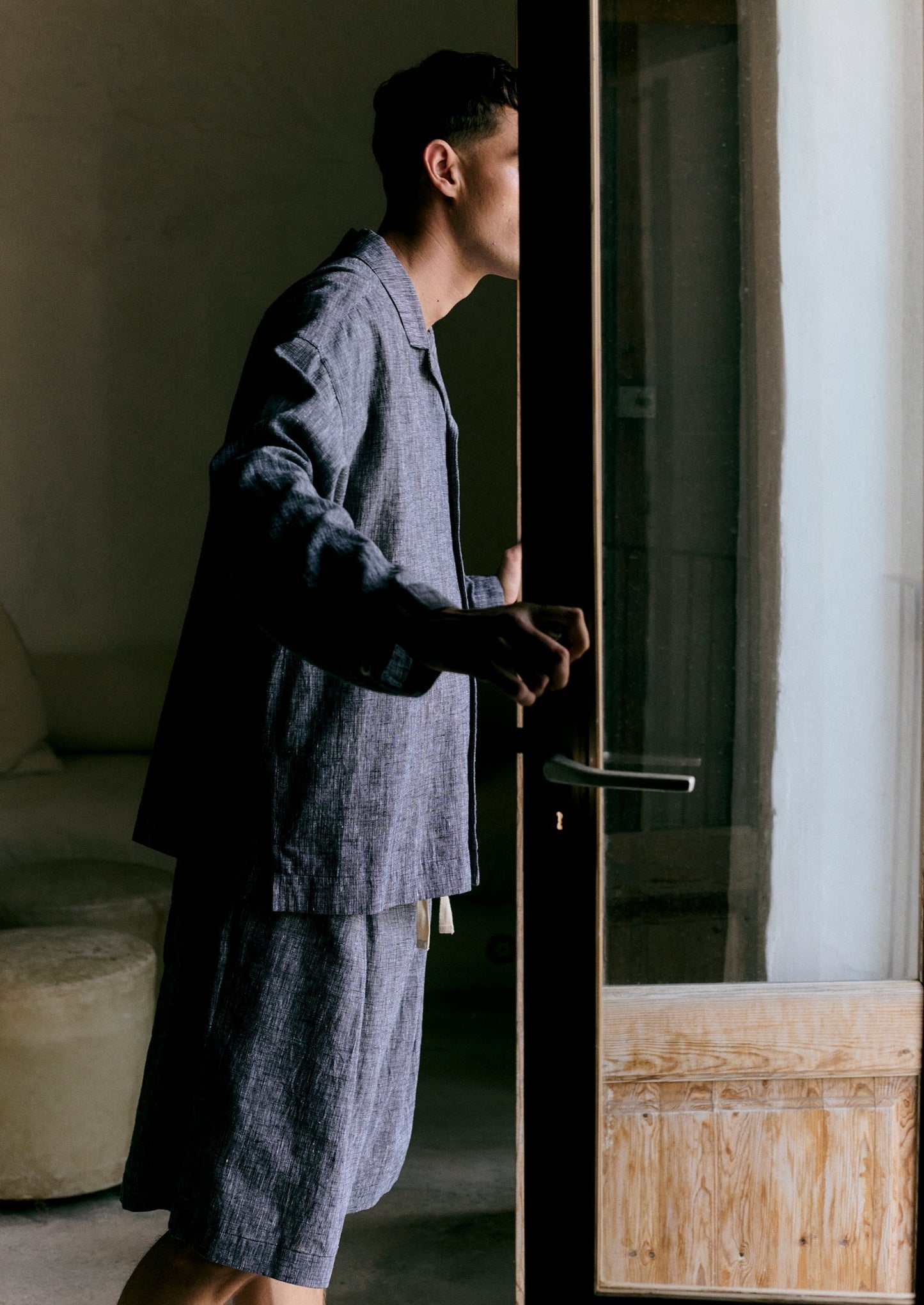 Pantaloncini in lino e cotone con coulisse | Blu mélange